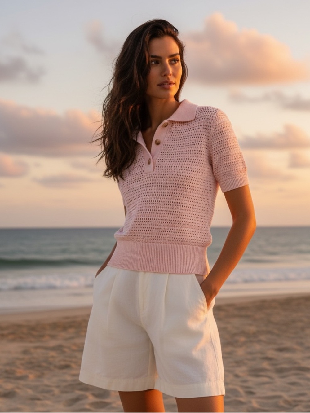 Small Tuckernuck Pink Crochet Cotton Asher Polo